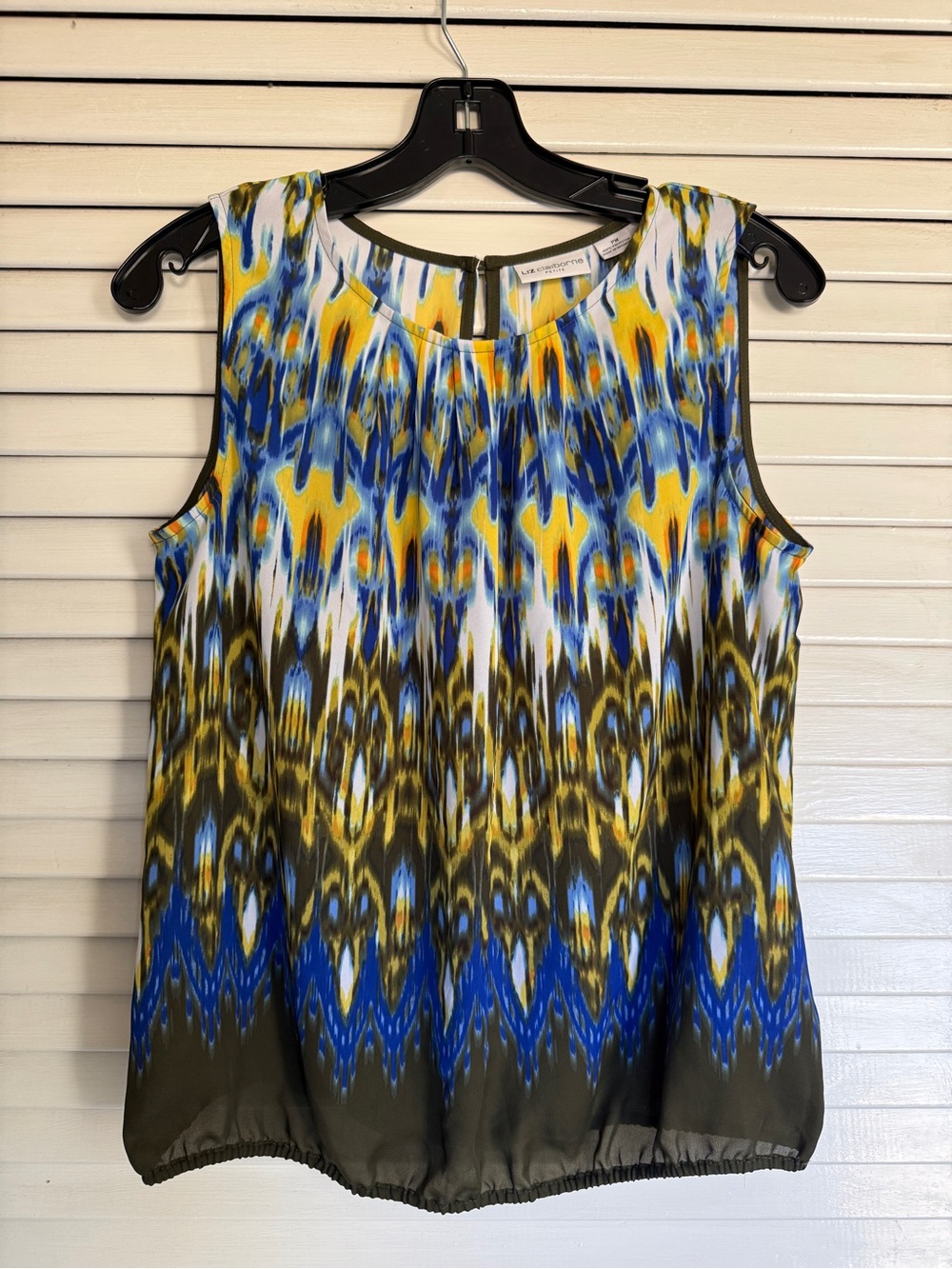 Liz Claiborne Blue Yellow Olive Ikat Print Sleeveless Camisole